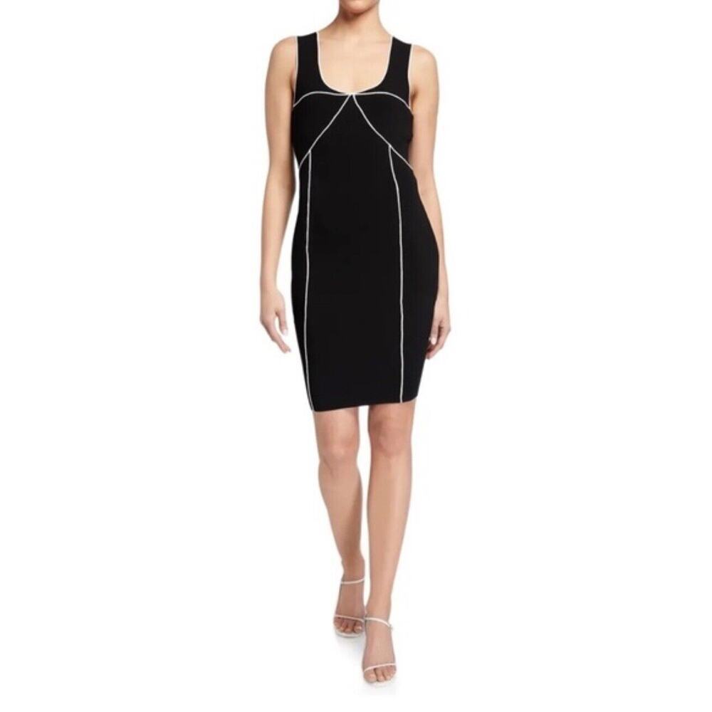 Milly Black White Trim Pencil Dress Ribbed Stretch Size Small NWT